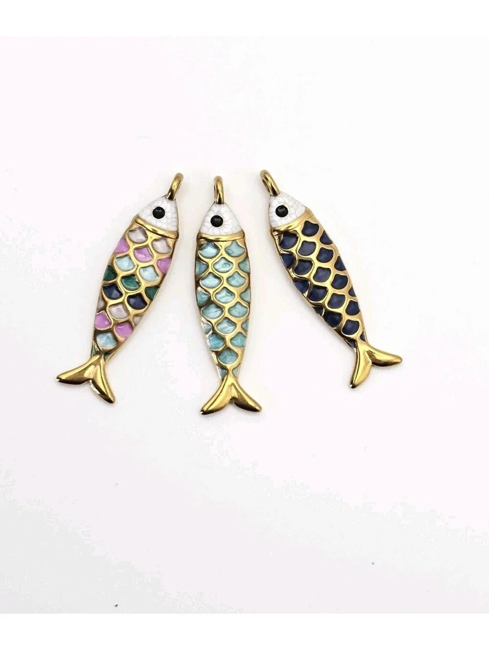 3 Trendy Enamel Fish Charms for Carabiners Gold Stainless Steel $87 MSRP